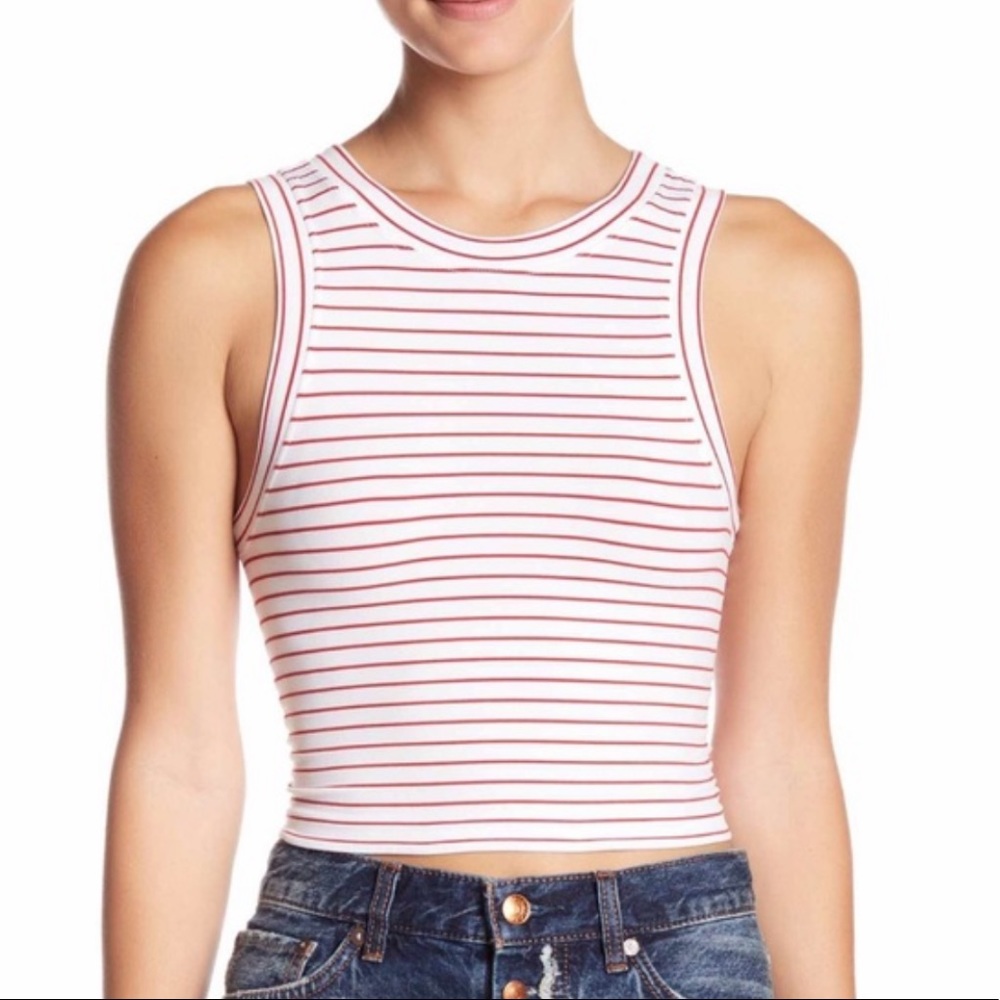 Free People Seamless Red & White Striped Crop Tank